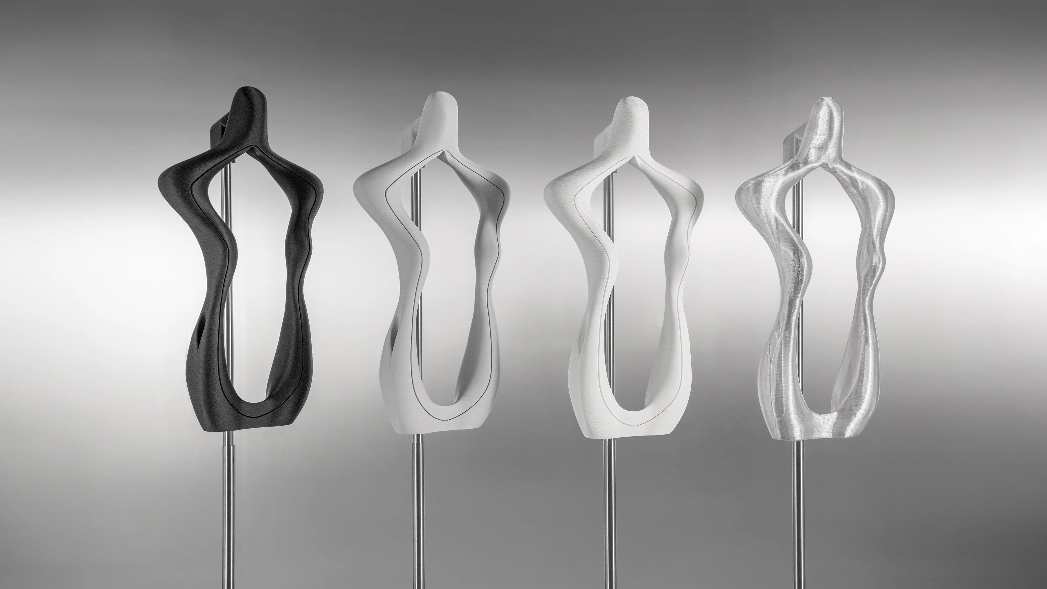 Overview of the 4 AERA colors from left to right: black, grey, white and wonderglass